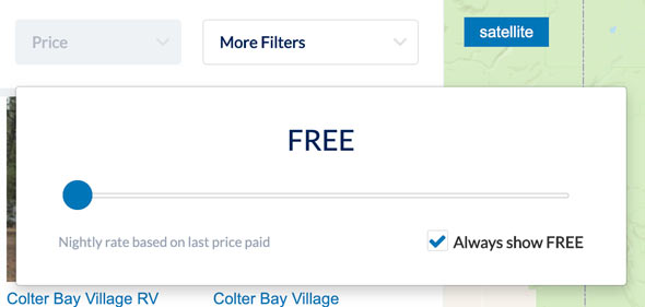 the free filter on campendium
