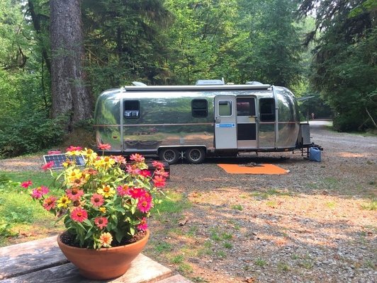 The Watsons' shiny Airstream travel trailer