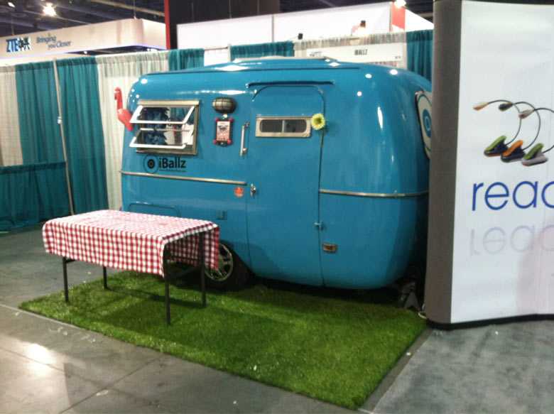 his 1968 Boler travel trailer at a trade show