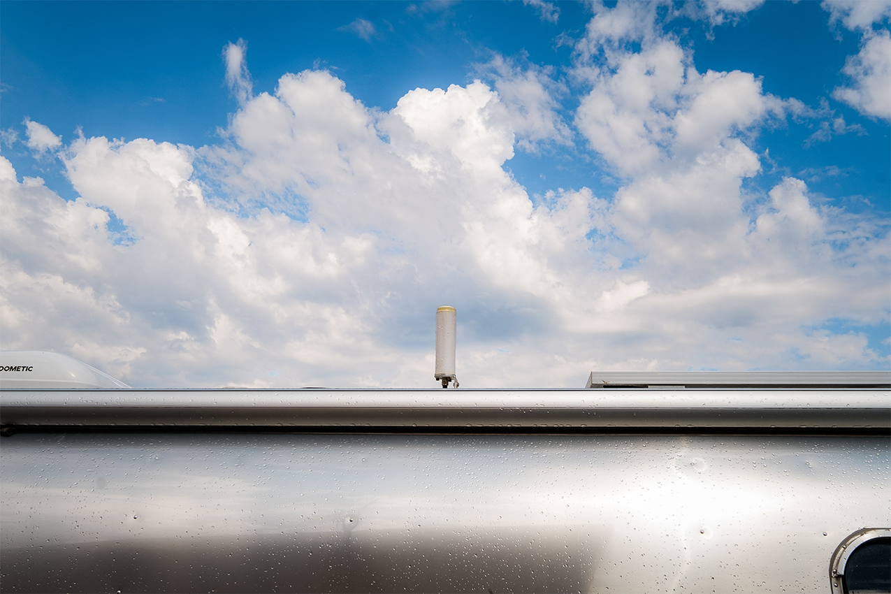 Cell booster on the roof of an RV.