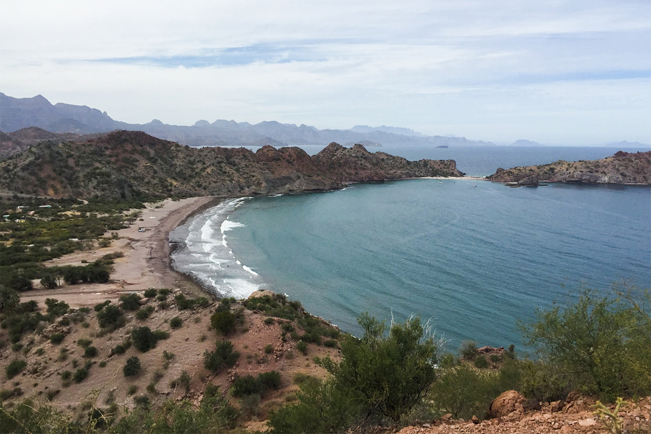 Aerial view of rock beach.