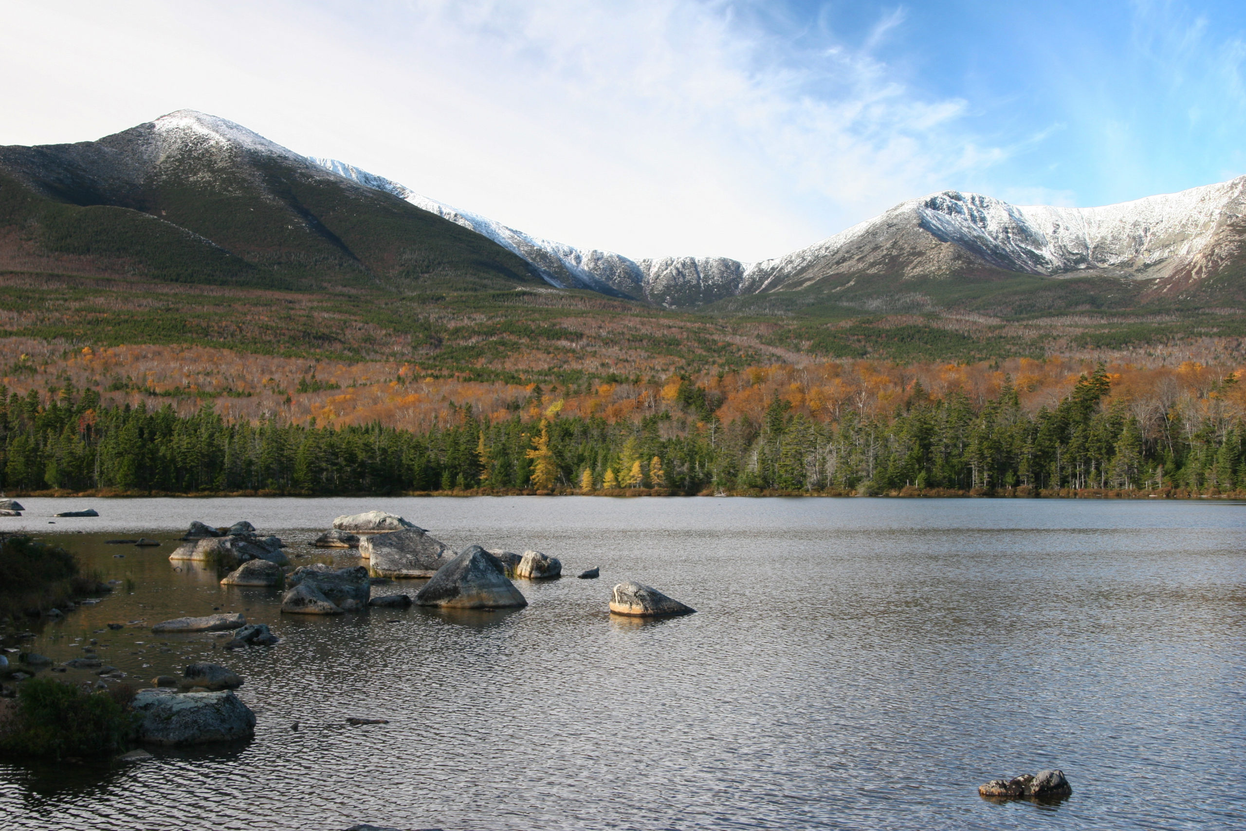 Lake with mountains in the background at Baxter State Park in Maine