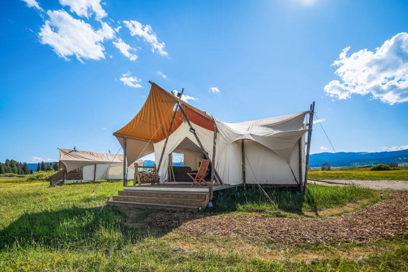 Safari canvas tent in mountainous area