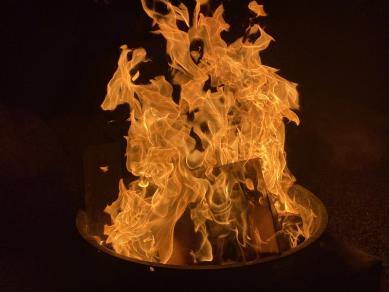 Campfire in a fire ring pit
