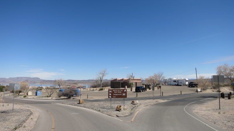 A campground road with forks in two different directions