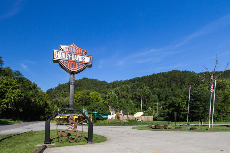 Sign for the Smoky Mountain Harley Davidson located on the Tail of the Dragon trai