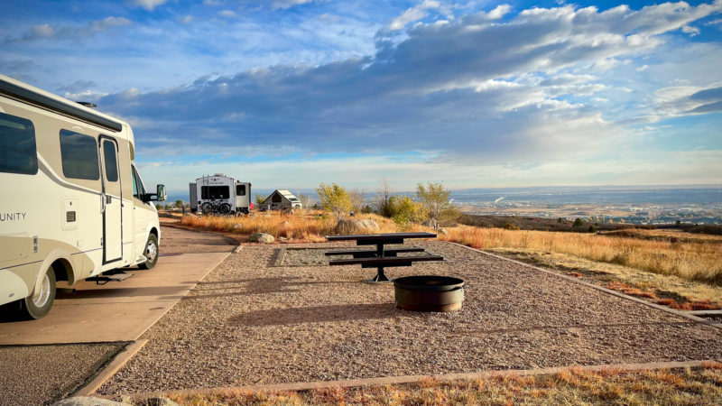 Trailers parked along dry camping spots