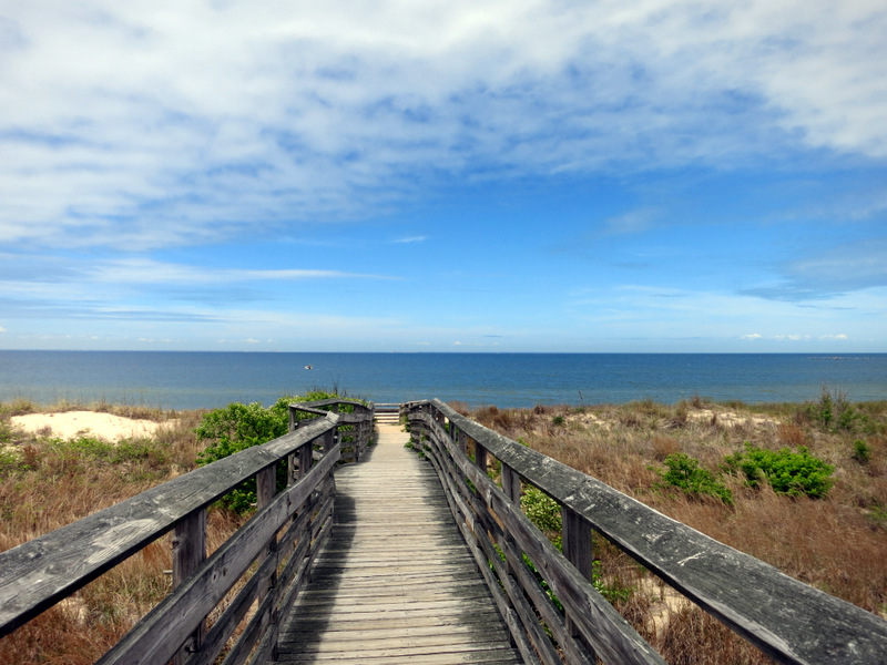 Boardwalk on a beach in Virginia at First Landing State Park