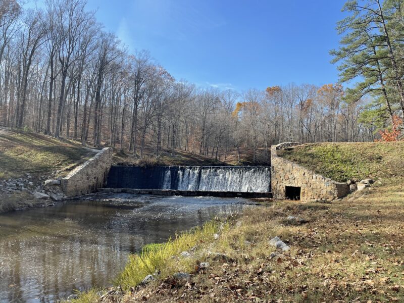 Waterway with a dam at Pocahontas State Park in Virginia
