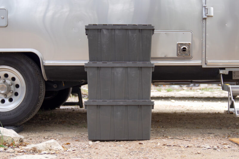 A stack of collapsible recycling containers for travel