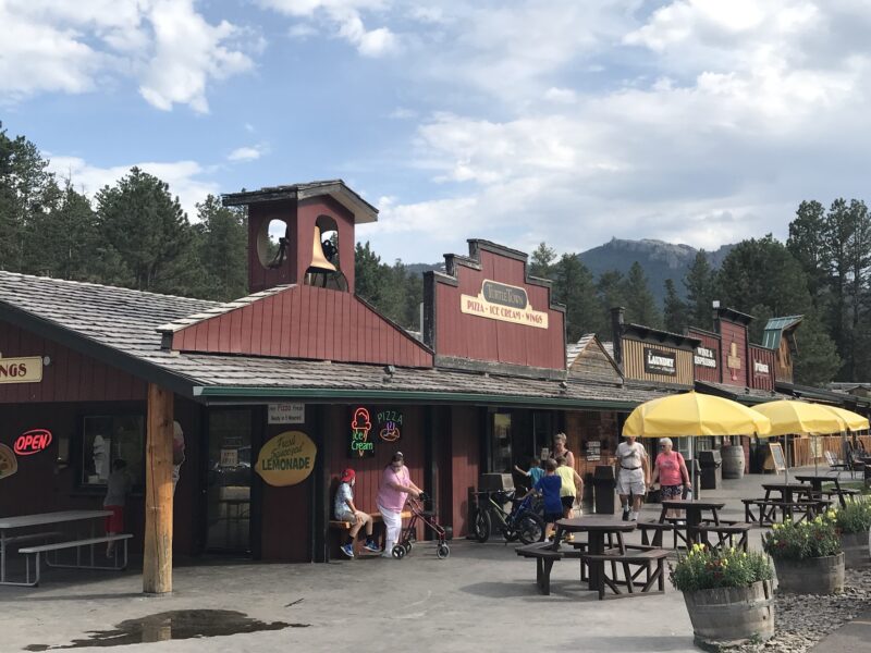 A row of storefronts resemble an old Western town at the KOA Palmer Gulch in South Dakota.