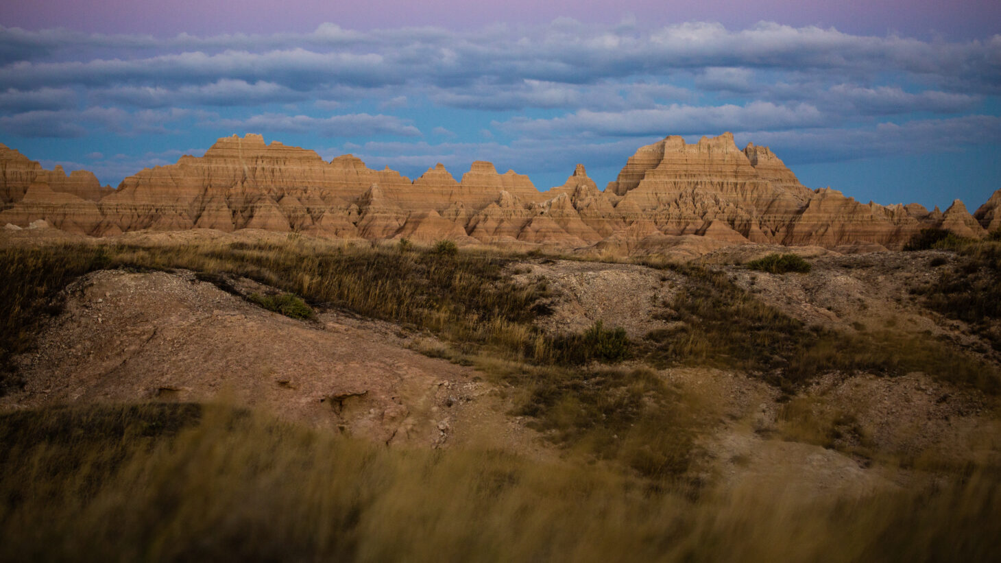 Skyline view of rock formations at Badlands National Park